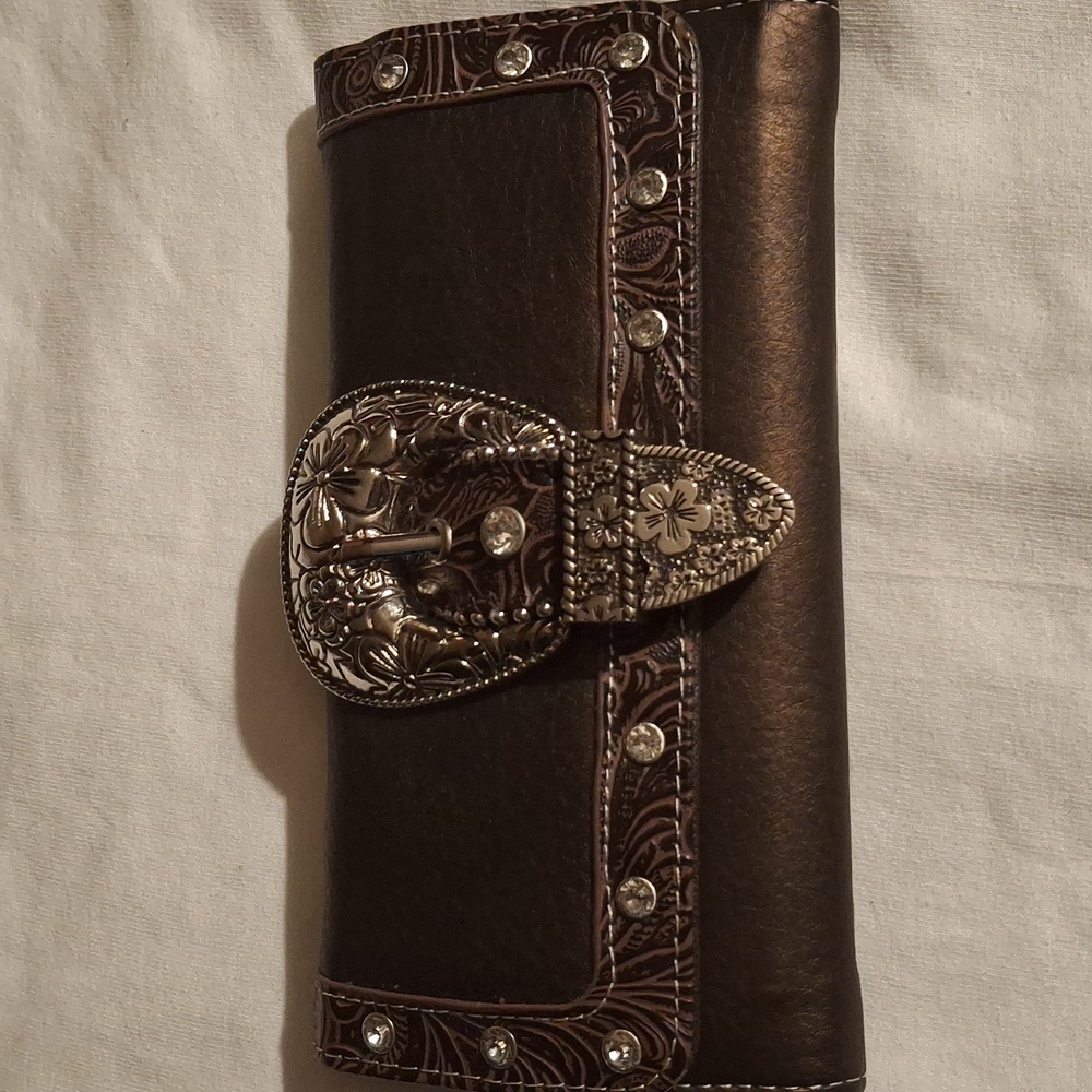 Elegant Brown Clutch with Silver Accents